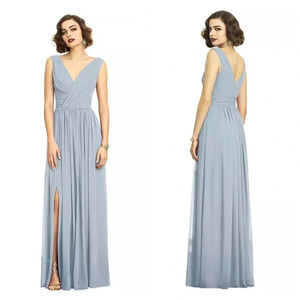 New! Dressy Collection shirred chiffon maxi dress gown misty blue 11948